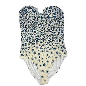 TORY BURCH Bandeau Strapless One Piece Swimsuit Blue Designer Resort Vacation M